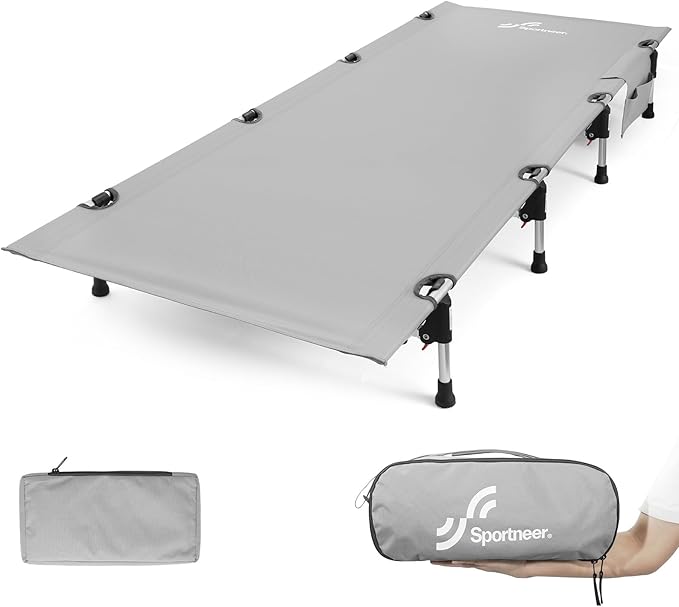 Sportneer Camping Cot, Folding Cots Lever Lock Portable Lightweight Sleeping Camping Bed for Adults Outdoor Travel Backpacking Camp Hiking Supports 330lbs