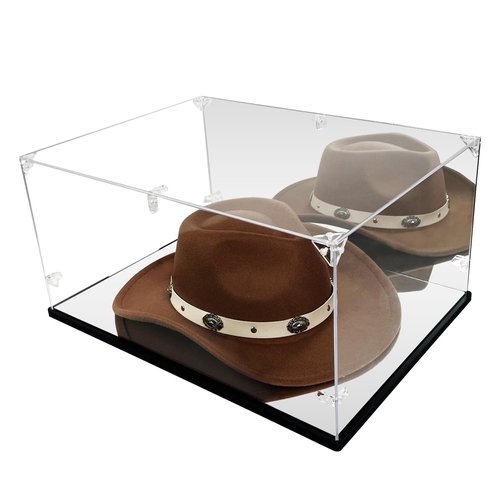 Cowboy Hat Display Case & Protector Box - Dual Mirror - 3mm Clear Premium Acrylic, Dust & UV Proof - Fits Most Hats (16.1" L x 11.8" W x 7.9" H)