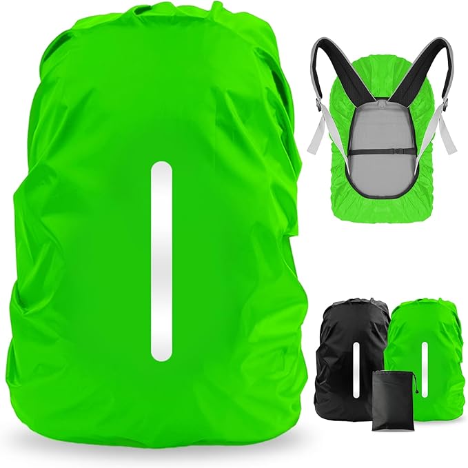 LAMA 2pcs Waterproof Rain Cover for Backpack, Reflective Rainproof Protector for Anti-dust and Anti-Theft S 18L-25L Black Green