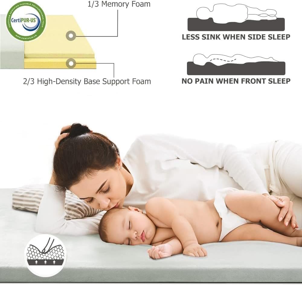 Willpo CertiPUR-US Memory Foam Camping Mattress with Travel Bag and 2 Interchangeable Covers, Lightweight Portable Sleeping Pad for Tents, Guest Beds, Home