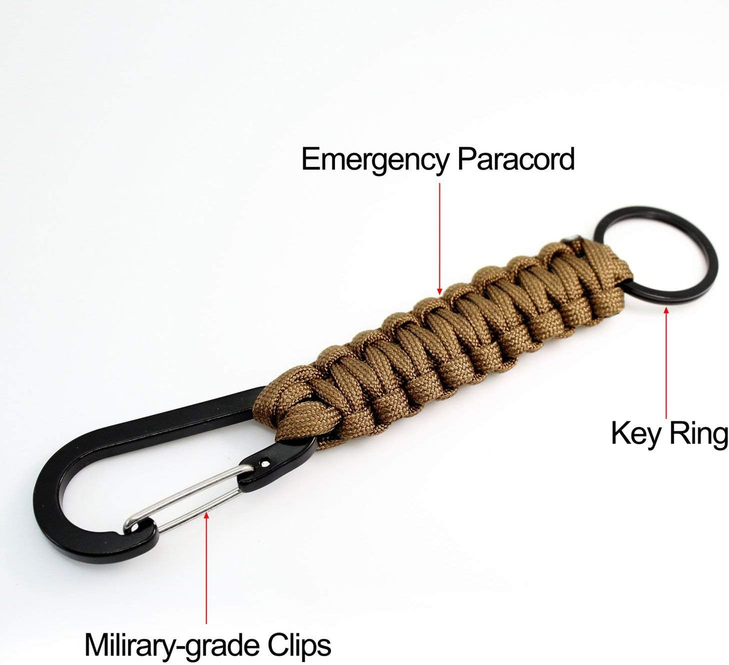 Paracord Keychain with Carabiner, Set of 5 Braided Lanyard Utility Ring Hook