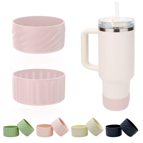 GDwhale 2 Pack Silicone Boot for Stanley 40oz & 30oz,IceFlow 20oz & 30oz,and Hydroflask 12-24 oz - Anti-Slip/Scratch/Noise,Protector Sleeve Cover Boot for Stanley Cup Accessories - BPA Free (Pink)
