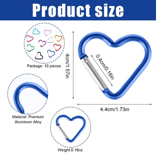 Ouligay 10pcs Cute Heart Shaped Carabiner Star Carabiner Heart Shaped Backpack Clips Key Ring Clip Heart Keychain Clip for Dog Leash Water Bottle Holder Snap Clips Keys