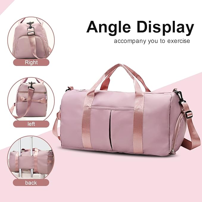 ZGWJ Sports Gym Bag with Wet Pocket & Shoes Compartment, Waterproof Shoulder Weekender Bag for Women and Men Swim Sports Travel Gym Bag Lightweight and easy Carry on Pink