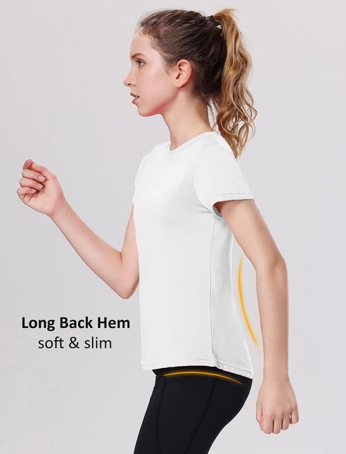 EXARUS 4 Pack Girls Athletic Shirts Quick Dry Short Sleeve Tshirts Crewneck Tee Workout Activewear Tops for Kids 8-16Y Set 7 12Y