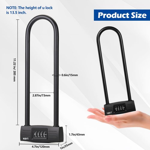 Lawnize Bike Lock u Lock Combination,Resettable Code,Long Shackle,Heavy Duty Padlock for Bicycle, Scooter,Motorcycles, Metal Fence Gate,Pool Door,Anti Theft.
