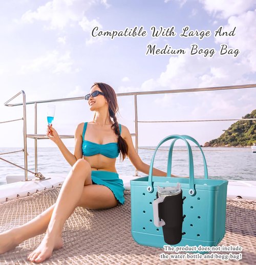 Bogg Bag Cup Holder for Stanley Cup Holder 40 oz Water Bottle Holder Adjustable Drink Organizer Accessories Compatible with All Bogg Bag and Simple Modern Beach Tote(Black)
