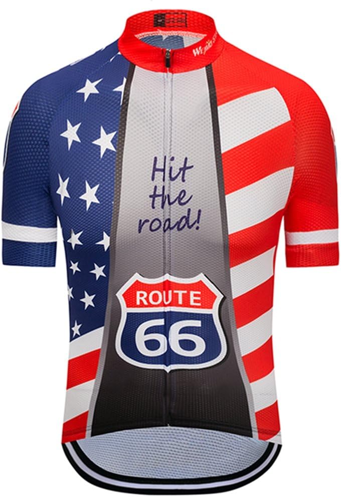 Weimostar Men's USA Cycling Jersey Short Sleeve Biking Shirts Breathable with Pockets