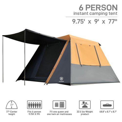 EVER ADVANCED Blackout 6 Person Camping Tent, Instant Cabin Tent for Family with Vestibule and Large Mesh Windows, 60s Easy Setup, Double Layer, Water-Resistant Orange