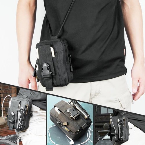 ONE WVW PIN Tactical Molle Pouch, Universal EDC Belt Pouch Waist Bag Pouches, Outdoor Belt Bags Gear Tool Gadget Pocket with Cell Phone Holster (Black-White Line)