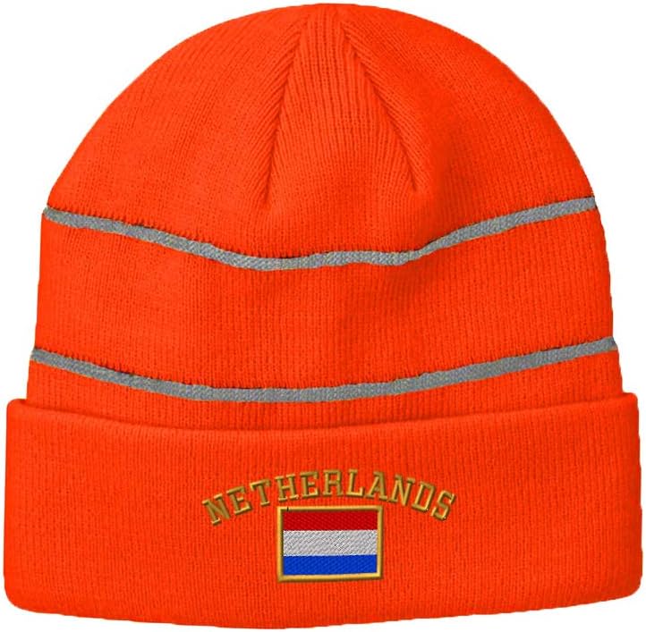 Speedy Pros Reflective Beanie for Men & Women Netherlands Flag Embroidery Acrylic 1 Size