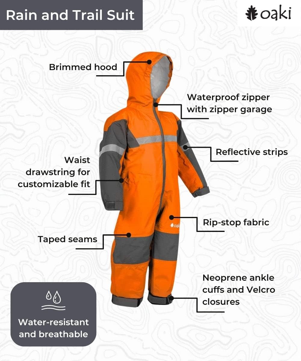 OAKI Rain and Trail Suit - The Ultimate Kids & Toddler Rain Suit for Boys & Girls - Perfect Muddy Buddy Rain Overalls Toddler