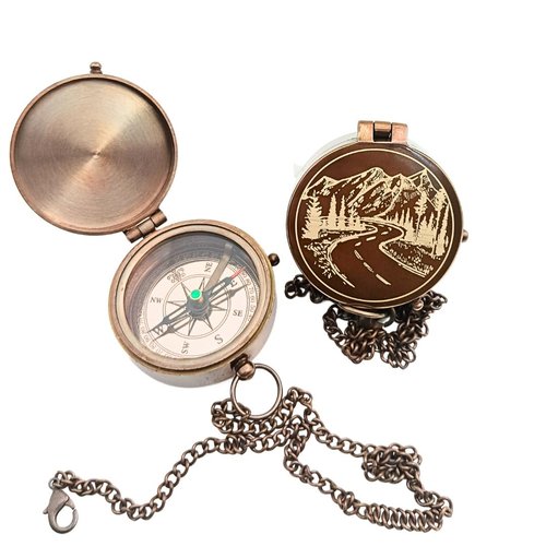 Mountains and Road Engraved Compass in Leather Case -Baptism Gift for Teenage Boys, Christian, Catholic, Communion, Confirmation, Graduation, Sentimental & Inspirational Present