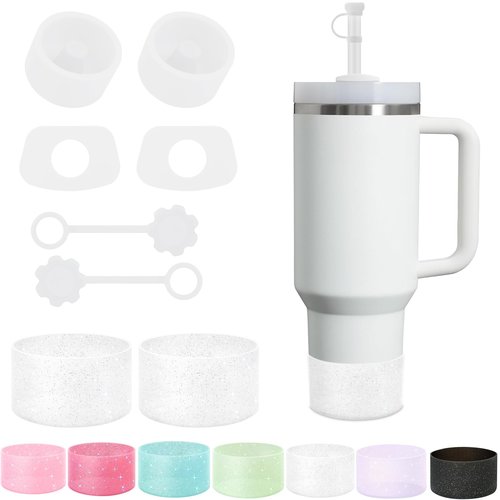 SALUOKE Stanley Cup Accessories 8 Pcs, Including 2 Straw Cover Cap, 2 Square Spill Stopper, 2 Round Leak Stopper, 2 Pcs Silicone Boot for Stanley H2.0 40oz 30oz Tumbler （clear）