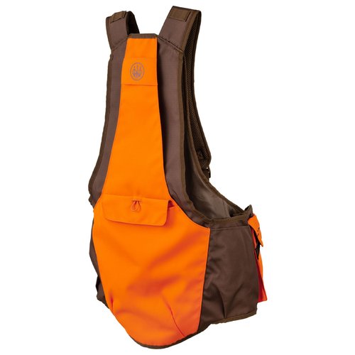 Beretta Men's Outlander Durable Water-Resistant Front-Load Capable Upland Hunting Strap Vest with Game Bag & Waterbag Holder, Otter & Orange, X-Large-XX-Large