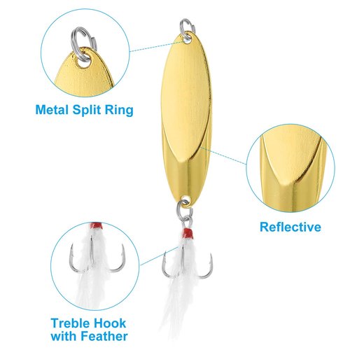 PATIKIL Fishing Spoons 1/4 oz 7g, 5Pcs Fishing Lures Casting Spoon Treble Hooks Jigs Hard Metal Spinner Baits for Freshwater Saltwater Salmon Bass, Gold Tone