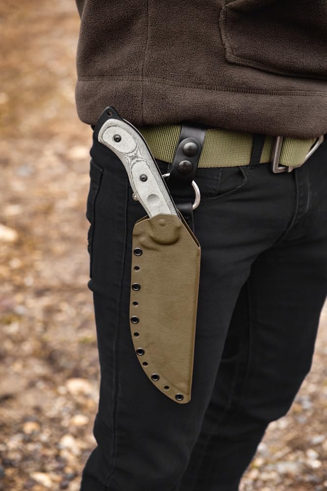 Tops Knives Bushcrafter Kurkri 7.0 Full Tang Fixed Blade- Black Traction Coating Blade Finish- OD Green Kydex Sheath w/Dangler