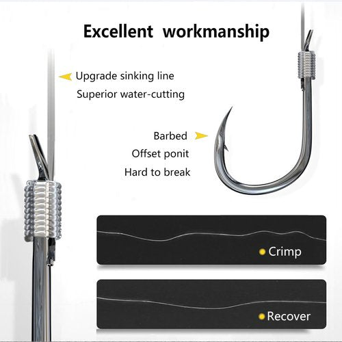 AMHDV Pre Tied Fishing Hooks on Line, Small Fish Hook with Leaders (Pack of 20) (Black, 10# (3.3-6.6lb))
