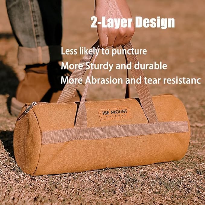 Tent Stakes Bag,Canvas Camping Storage Bags Essentials Accessories Tools Hiking Hunting Gear（Brown 40CM）
