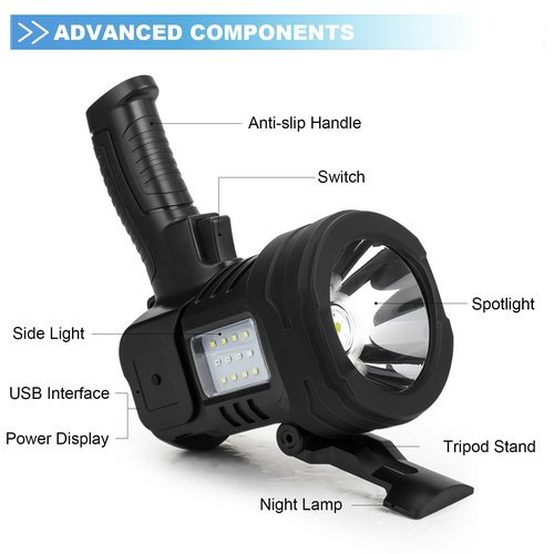 Lylting Rechargeable Spotlight Flashlight, 90,000 Lumens Super Bright Spotlight Outdoor with Cob Light & USB Output, Lightweight Handheld Led Spot Light for Hunting Boating Camping
