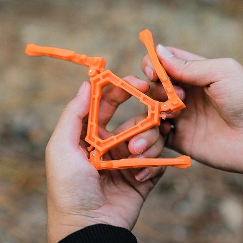 Orange Folding Universal Fuel Can Canister Stand, Tripod Stabilizer for Camping Stoves, Upgrade Compact Butane Gas Tank Bracket, Base Tilting Prevention Shelf and Footrest, Camping Stoves