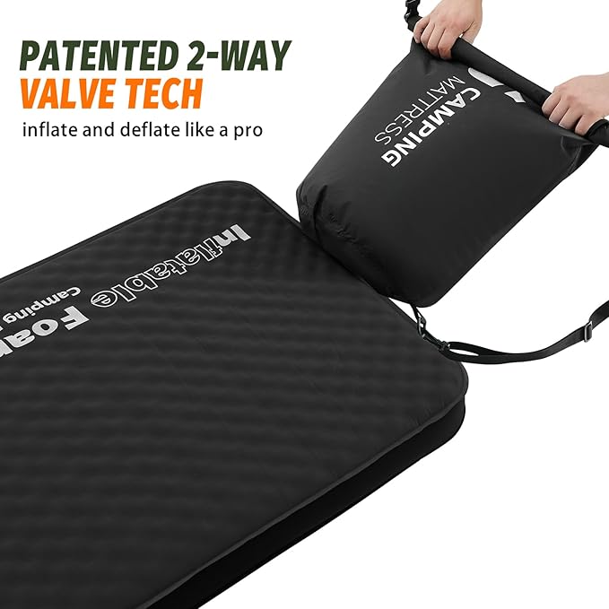 CYMULA Self Inflating Double Sleeping Pad, 4in Ultra-Thick Foam Camping Mattress 2 Person with Air Pump Sack,Camping Beds for Adults Inflatable Sleeping Mat Camping Essentials for Travel, Tent, Black