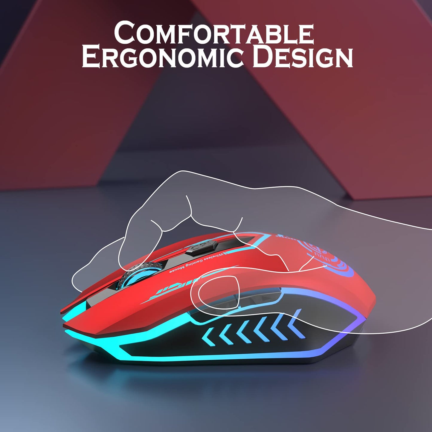 UHURU Wireless Gaming Mouse Up to 12000 DPI, Rechargeable USB-C Wireless Mouse with 7 Buttons 7 Dynamic LED Color Ergonomic Programmable MMO RPG for PC Laptop, Compatible with Windows Mac