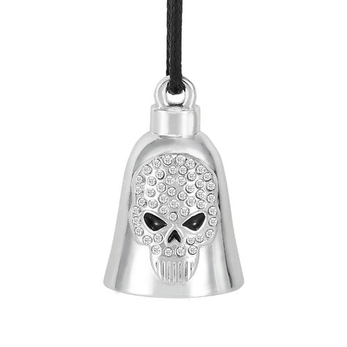 Motorcycle Bells for Biker Good Luck Riding Bells Guardian Biker Bells with Lanyard and CZ (Skull, 1)