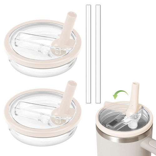 Stanley Quencher Flip Straw Lid - 2 Pack Reusable, Leak Proof for 30 OZ Tumbler (White)