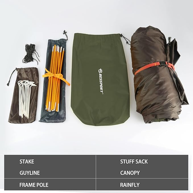 Bessport Camping Tent 1/2 Person Tent Waterproof Two Doors Backpacking Tent Easy Setup Lightweight for Outdoor, Hiking Mountaineering Travel
