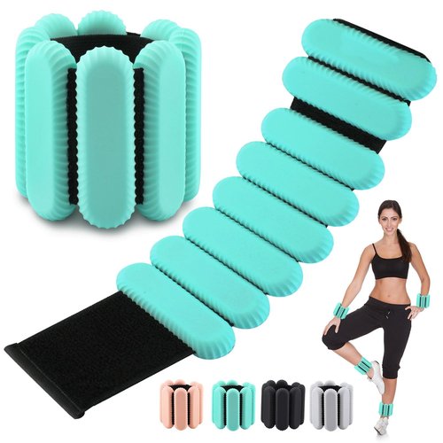 Wrist Weights for women,Wrist Ankle Weights for Strength Training,Graded Silicone Weighted Bracelet for Walking, Running, Yoga, Aerobics, Adjustable Training Intensity ankle weights for Women Set of 2 (1Lb Each)（Green）
