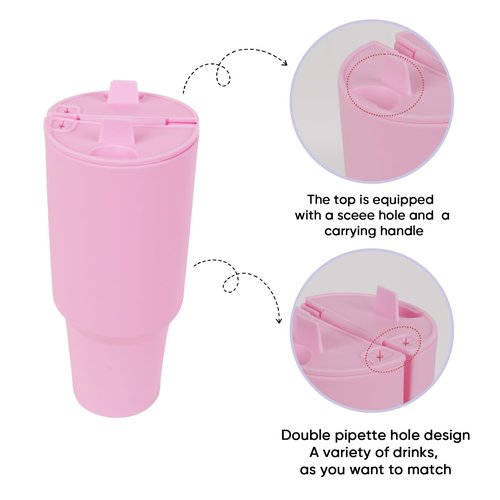 Stanley 40oz 2-in-1 Drink Divider – Pink Silicone Split Insert with Lids for Dual Beverages – Compatible with Stanley Quencher Tumbler, BPA-Free