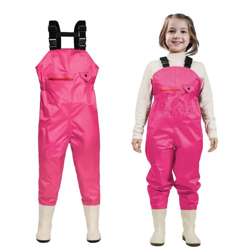 Ghosthorn Chest Waders for Kids Youth Fishing Waders Waterproof Hunting Waders with Boots Nylon Waders for Toddler Children (Pink, 8/9)
