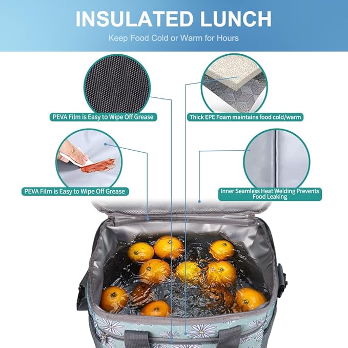 iknoe Large Cooler Bag Collapsible, 15L Insulated Bags, Leakproof Lunch Cooler Tote with Multi-Pockets for Adult, Insulated Lunch Box for Beach, Picnic,Work, Daisy 24-Can