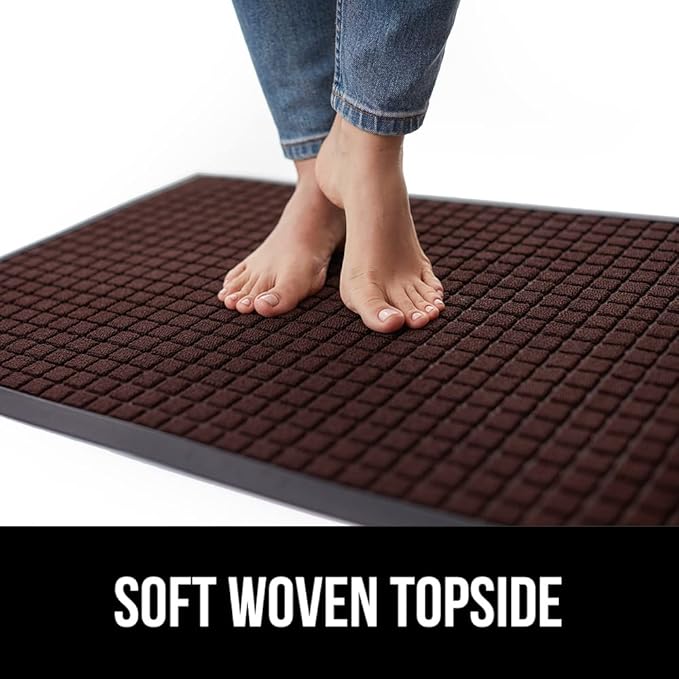 GORILLA GRIP 100% Waterproof All-Season WeatherMax Doormat, 23x35, Durable Natural Rubber, Stain and Fade Resistant, Low Profile, Indoor Outdoor Door Mats, Easy Clean Patio Entry Mat, Coffee Squares