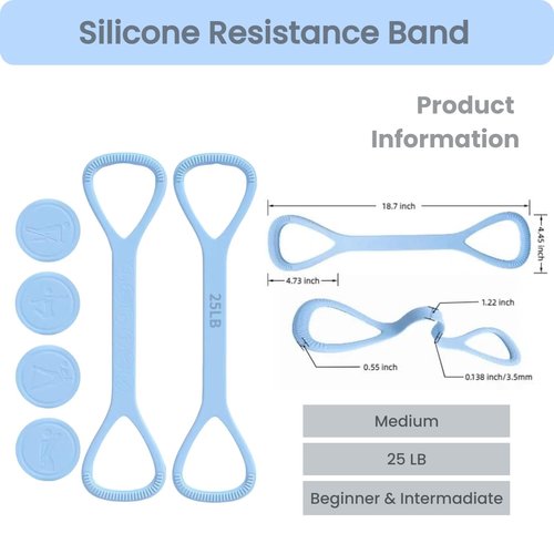 JOYLAY Figure 8 Resistance Band with Handles - 25lb Silicone Exercise Bands for Physical Therapy, Home Gym, Arm Back Shoulder Chest Workout - Portable Fitness Stretch Equipment for Women & Men (Blue)