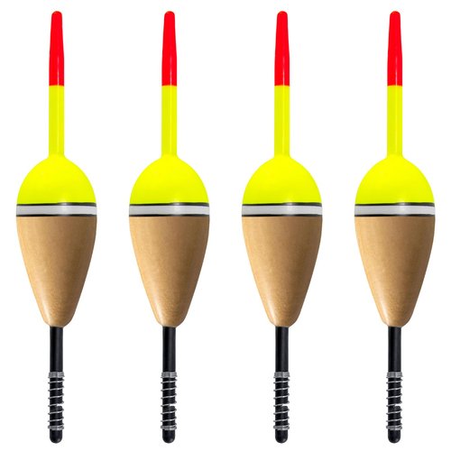 Alwonder 4-Pack Fishing Bobbers Floats, Buoyant Balsa Wood Body Spring Fishing Floats and Bobbers, Oval Bobber for Crappie Bluegills Trout Bass Panfish Catfish Walleyes 2.2“