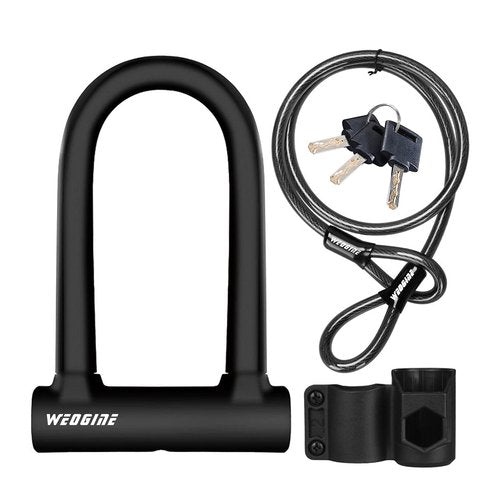 Bike U Lock with 5ft Security Cable 17mm Shackle, Bike Lock with 3 Keys and Mounting Bracket, Bicycle U-Locks Perfect for Road, Mountain, and Electric Bikes,Bicycle Lock