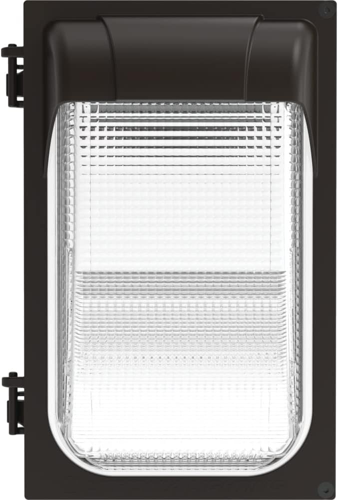 Lithonia Lighting 7.5" Mini LED Wall Pack Outdoor Light Fixture, Building Wall Light, Adjustable Lumens, 4000K Cool White, MVOLT 120-277V, IP65, Glass Lens, Bronze (TWX1 LED ALO 40K MVOLT DDBTXD)