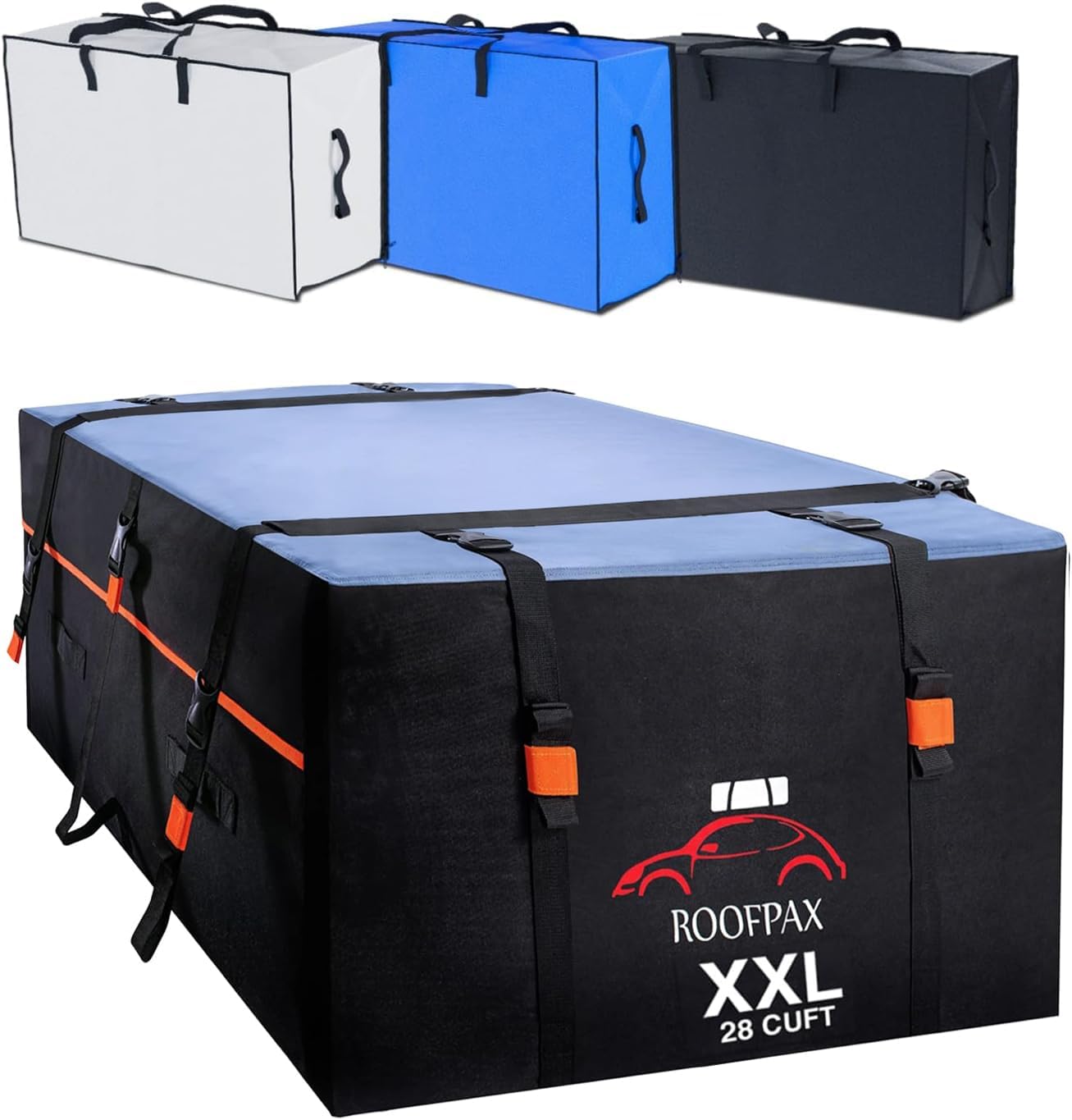 RoofPax Waterproof 19 Cubic Feet Rooftop Cargo Carrier Bag – Heavy Duty Car Roof Storage with Double Zipper & Tie Down Straps – Fits Cars with or Without Roof Rack