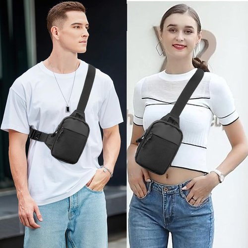 Vpoofree Mini Sling Bag for Men and Women, Small Anti Theft Crossbody Sling Backpack Fanny Pack Chest Bag for Travel Sport Running Hiking (Black Mini Sling Bag for Men and Women)