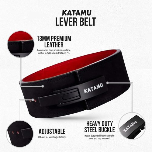 Katamu Premium Leather Lever Weightlifting Belt – Secure Steel Lever, Powerlifting Support for Deadlifts, Squats & Heavy Lifts (Divine Wings, Medium)