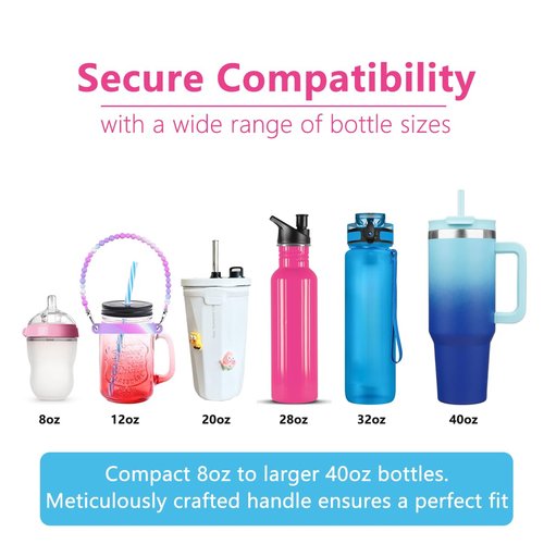 Versatile Silicone Water Bottle Holder and Sling,Water Bottle Handle-Durable,Soft Handle with Strap-Fits 8-40oz Bottles, Stanley Cup Compatible-Perfect Accessory (pinkYellowHeart)