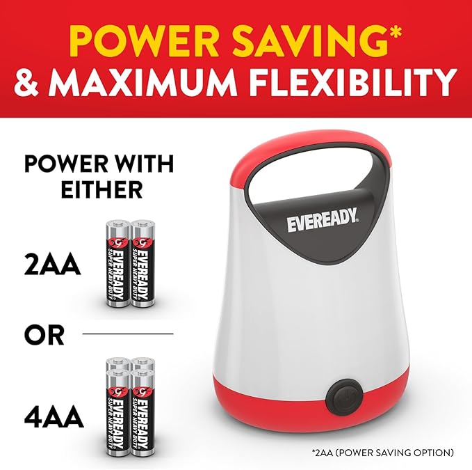 Eveready LED Camping Lantern X-250 (2-Pack), Super Bright Tent Lights, Rugged Water Resistant LED Lanterns, 100 Hour Run-time (Batteries Included), Red and Black