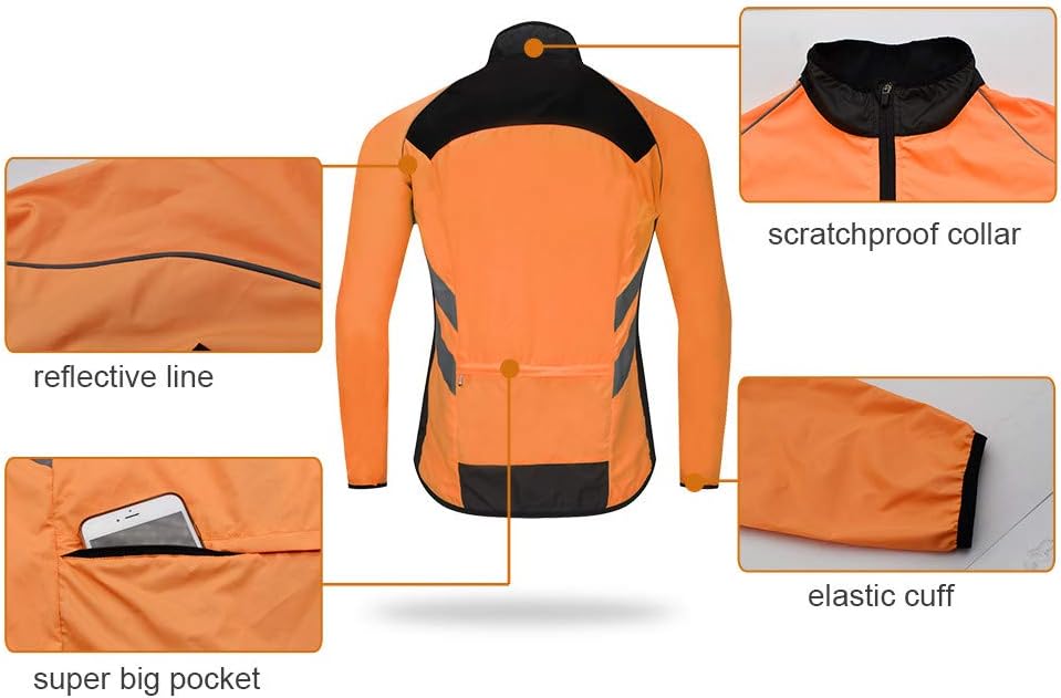 WOSAWE Men's High Visibility Cycling Wind Jacket Water Resistance Reflective Windbreaker