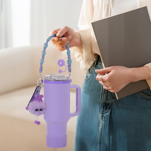 Xyntara Purple Accessories for Stanley Cup 40&30oz Tumbler with Handle,Including Straw Topper,Water Bottle Handle Strap,Chapstick Holder, Boot, Keychain Charms for Stanley Cups(Purple)