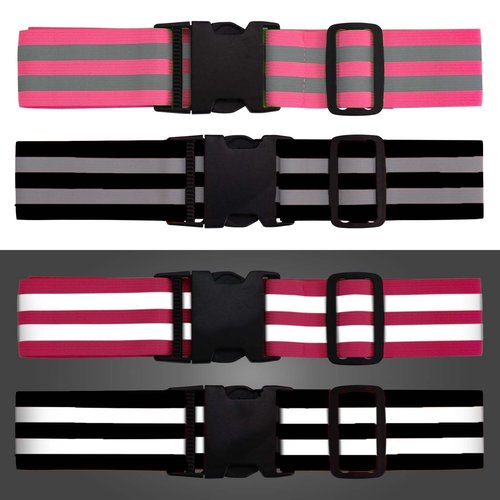 Little World Reflective Belt, Reflective Running Gear Elastic Reflective Sash (2, Pink, Black)