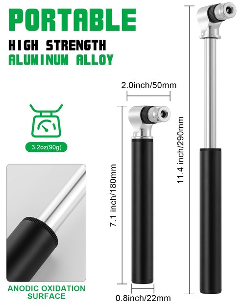 Mini Bike Pump 300 PSI High Pressure, Portable Hand Pump for Bicycle Tires - Dual Valve Compatible with Presta & Schrader, MTB Suspension Pump for Fork/Rear Shock, Compact Frame Pump