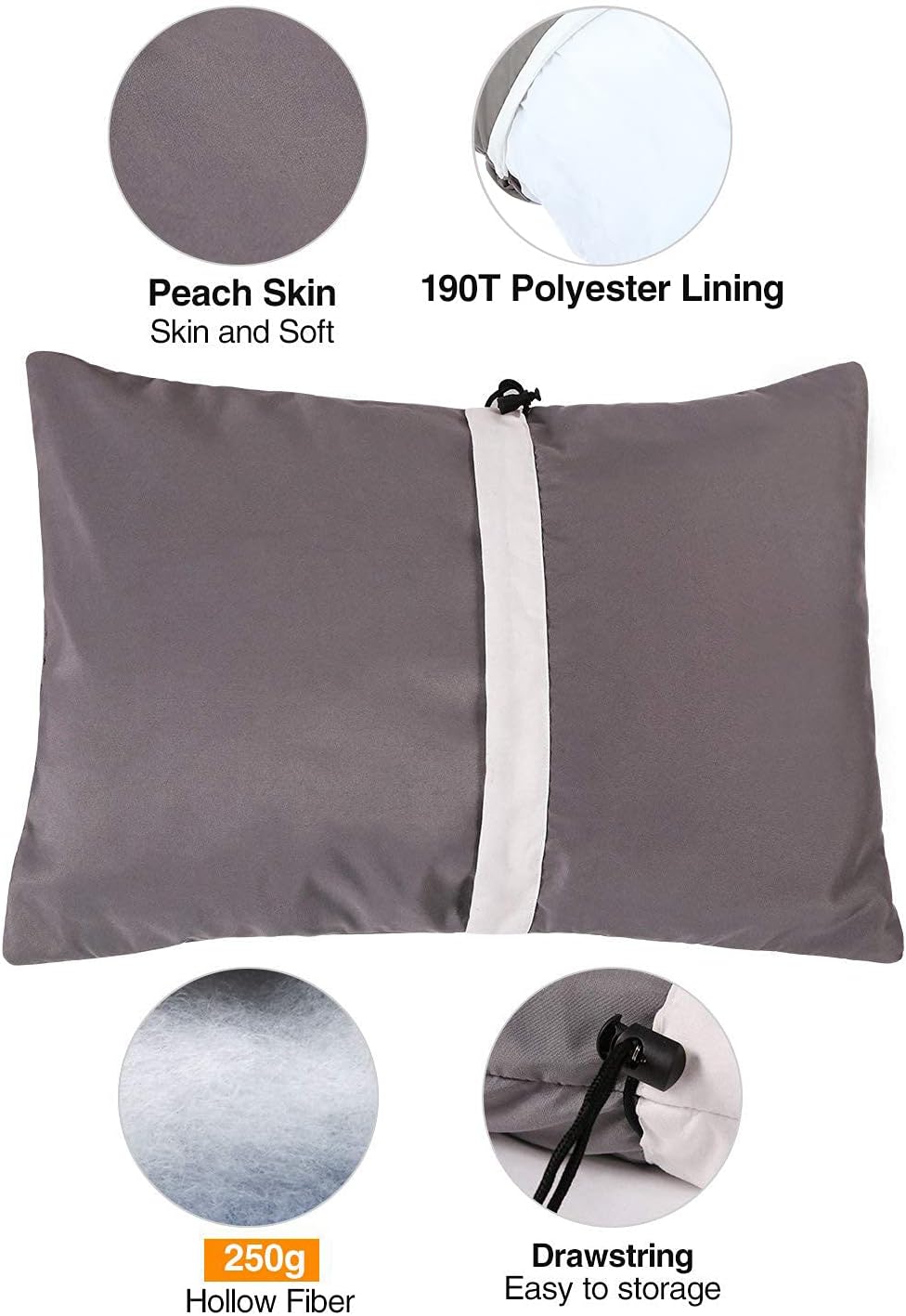 REDCAMP Small Camping Pillow Lightweight and Compressible, Flannel Travel Pillow with Removable Pillow Cover, 2 Pack