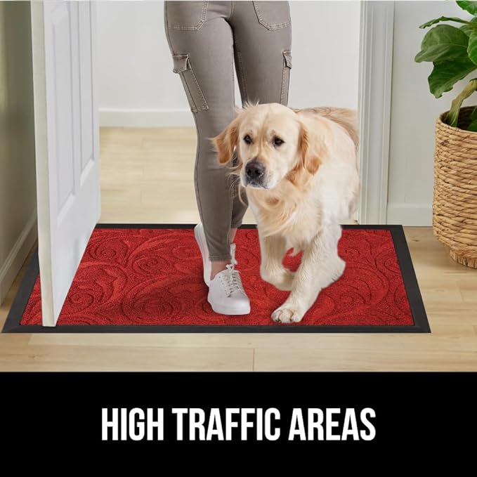 GORILLA GRIP 100% Waterproof All-Season WeatherMax Doormat, Durable Natural Rubber, Stain and Fade Resistant, Low Profile, Indoor Outdoor Doormats, Easy Clean Patio Entry Mat, 17x29, Red Vintage Wine